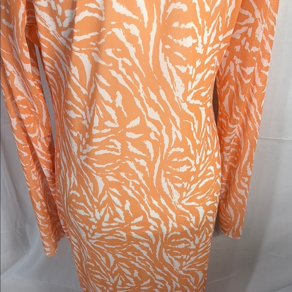 AFRM Mesh Sheer Orange Print Midi Dress 1X - Picture 9 of 10